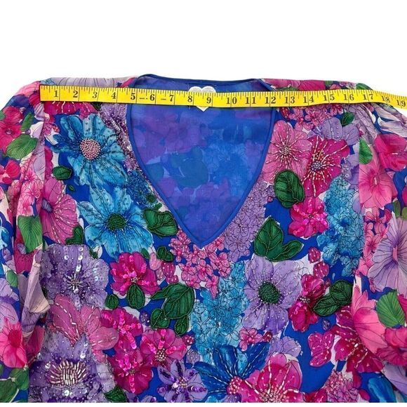 Art To Wear Fairy Floral Colorful Women’s Tunic Top Large Beaded Sequin Bright - Picture 11 of 16
